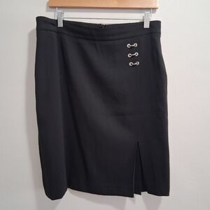 Escada Black Wool Mini Skirt With Metal Rings Goth Witchy Elegant Size 40 Medium